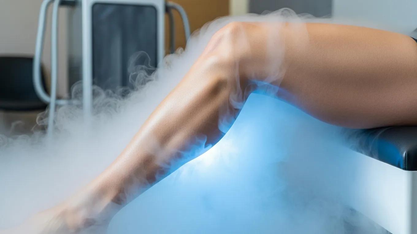 Close-up of leg undergoing cryotherapy treatment for inflammation reduction