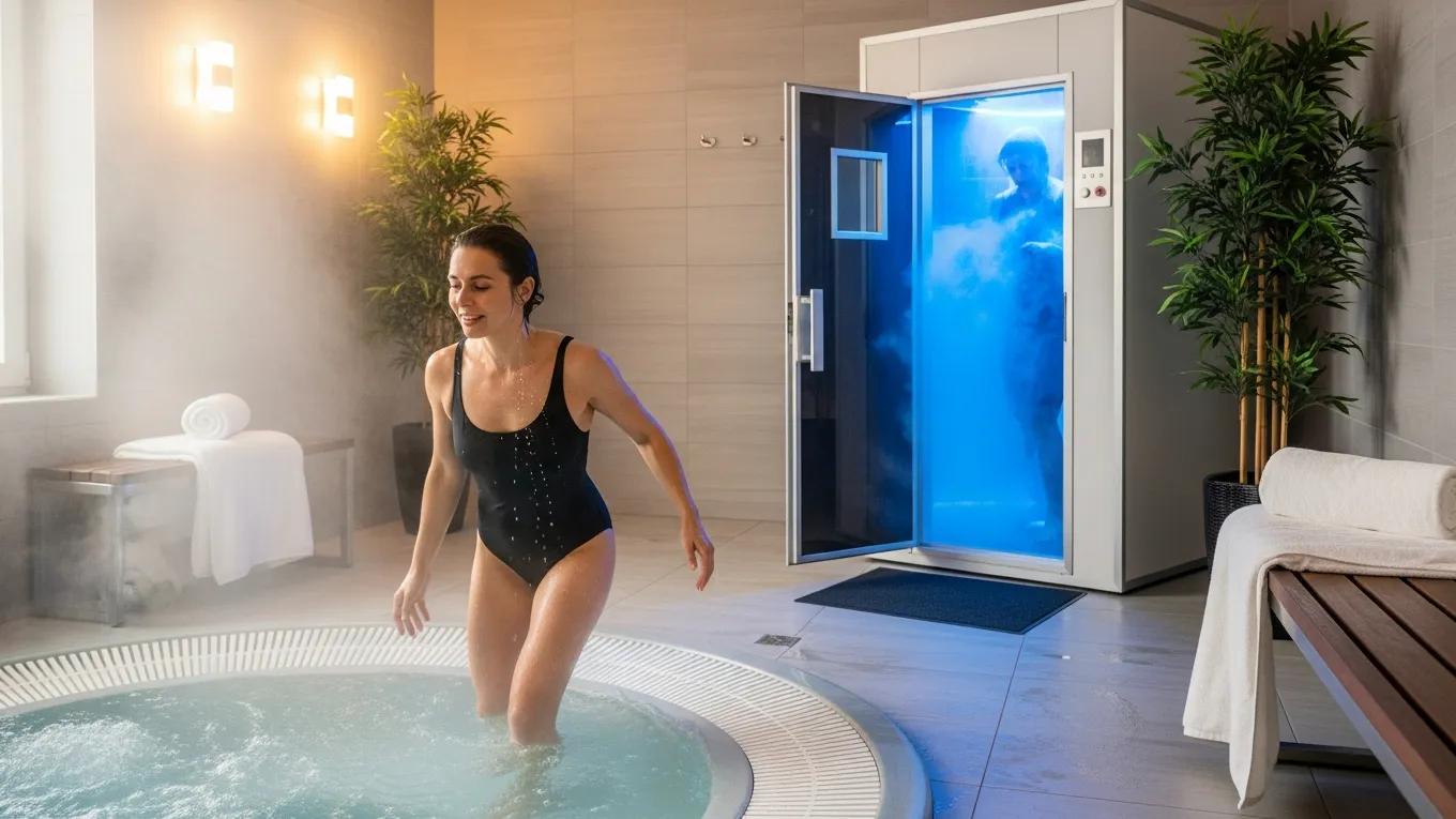 Individual undergoing contrast therapy, highlighting complementary treatments to enhance cryotherapy benefits