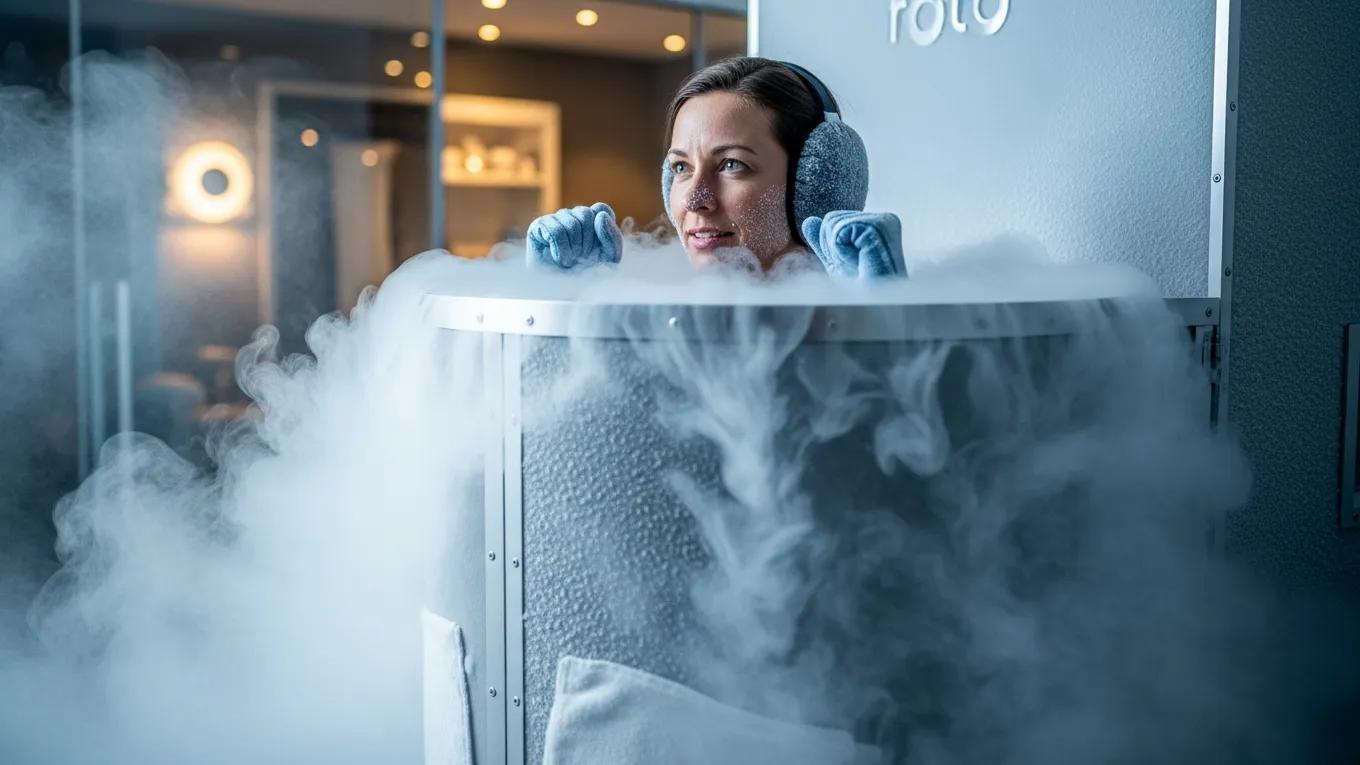 Individual undergoing cryotherapy, highlighting the benefits of inflammation reduction and pain relief
