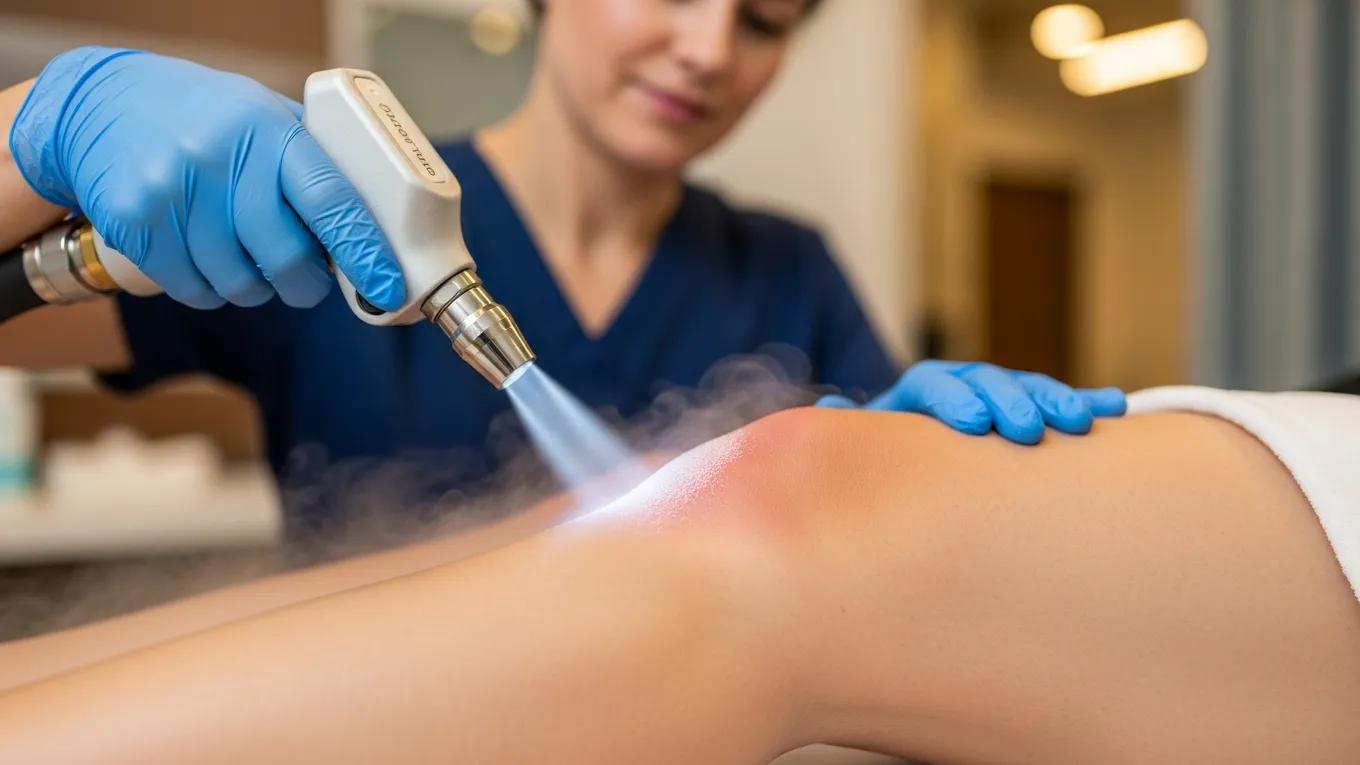 Localized cryotherapy treatment on a knee to reduce inflammation