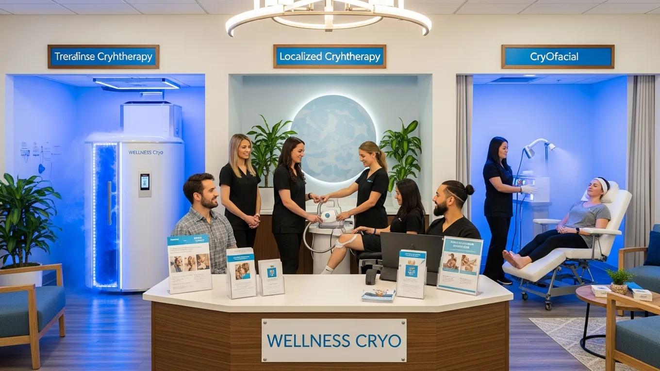 Overview of different cryotherapy sessions available at a wellness center