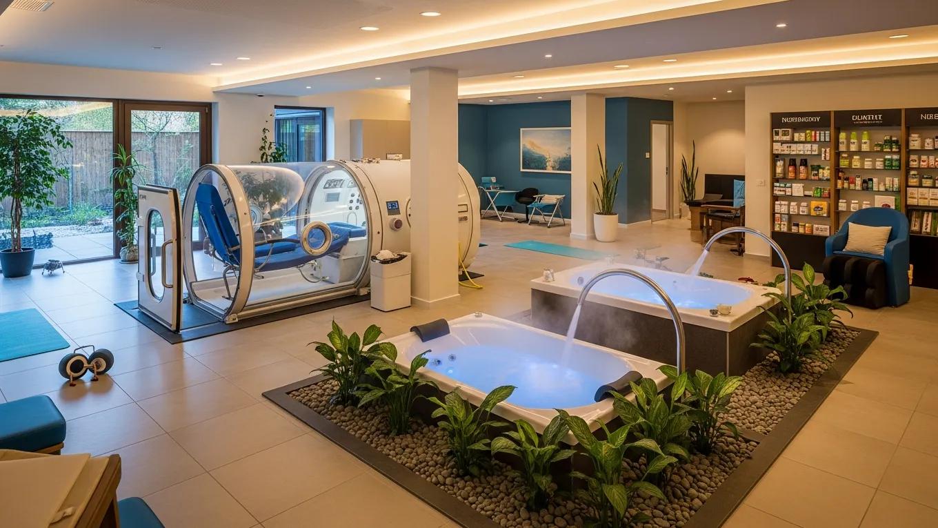 Wellness center showcasing various complementary therapies for muscle recovery